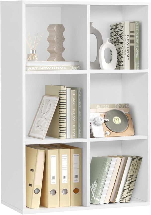 VASAGLE Bibliothèque, Étagère, Meuble de Rangement avec 6 Compartiments, Étagère sur Pied, Bibliothèque Cubique, pour Salon, Bureau, Salle à Manger, Blanc Nuage LBC203D