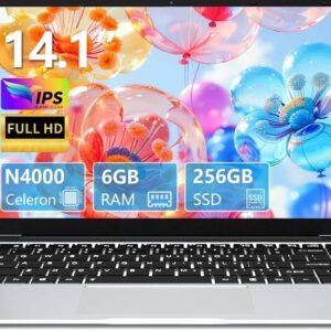 Ordinateur Portable Celeron N4000, PC Portable 14,1 Pouces, Carte Graphique UHD 600, 6Go RAM, 256Go SSD (Développer to 1TB), Laptop Win11/5000 mAh/Carte TF/Wi-FI 5/BT5.0/HDMI