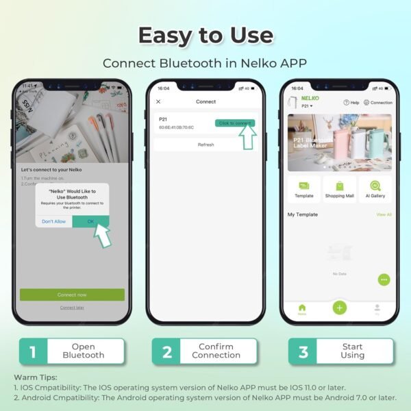 Nelko Imprimante d'étiquettes, Bluetooth P21, Étiqueteuse autocollante portable, Sans fil, Mini imprimante d'étiquettes avec iOS Android, Pour la maison, le bureau, blanc – Image 6
