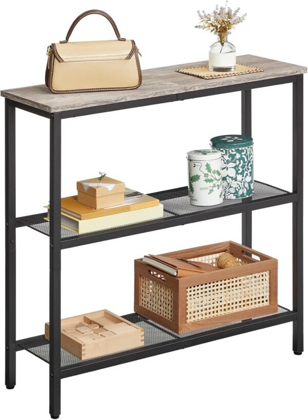 HOOBRO Table Console, Table d'Appoint avec 2 Étagères de Treillis, Table Canapé, Cadre en Métal, Design Industriel, pour Couloir, Entrée, Salon, Chambre et Bureau, Grège EBG73XG01 – Image 6