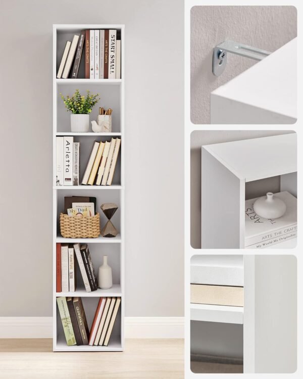 VASAGLE Bibliothèque, Étagère sur 6 Niveaux, Meuble de Rangement Ouvert, Étagère, 24 x 40 x 178,5 cm, pour Salon, Bureau, Salle à Manger, Blanc Nuage LBC167T14 – Image 8
