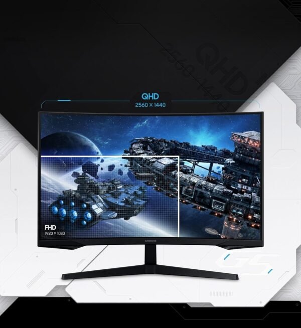Samsung Ecran PC Odyssey G55C 27’’, 165Hz , 1ms, Dalle VA Incurvée 1000R, QHD : 2560x1440, 2500:1,HDR10, AMD FreeSync, Auto Source Switch +, Pied Ajustable, DisplayPort, HDMI – Image 6