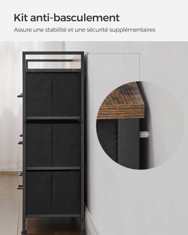 SONGMICS Commode, Armoire, Meuble de Rangement, 7 Tiroirs en Tissu avec Poignées, Cadre en Métal, Style Moderne, Marron Rustique et Noir d'Encre LTS137B01 – Image 6