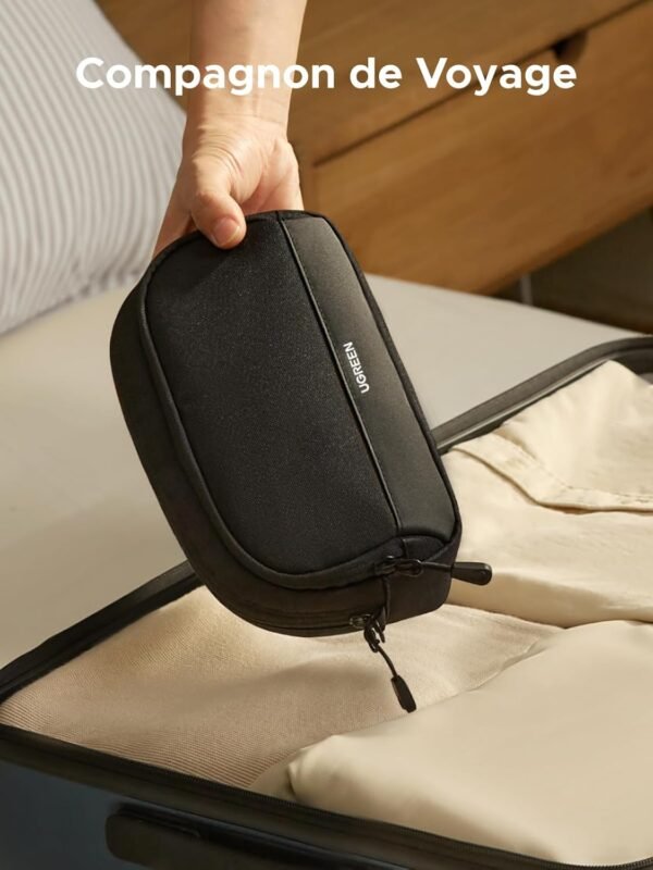 UGREEN Sac Câble Rangement Électronique Pochette Organisateur de Voyage Protection Contre Éclaboussures Poche Intérieure Zippée pour Batterie Externe Chargeur Adaptateur Câble Disque Dur (M) – Image 6