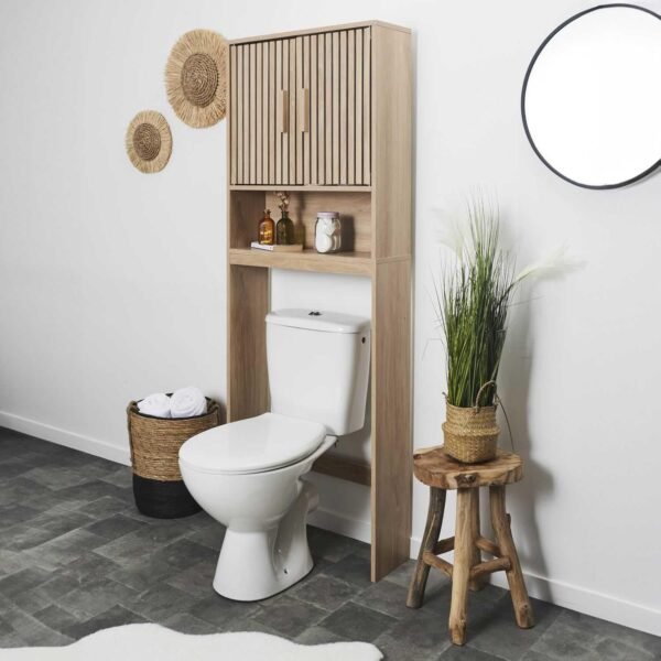 HOME DECO FACTORY, HD0223, Meuble WC, Modèle Klaus, Collection Natural Crush, Mobilier, Meuble, Meuble de Salle de Bain, Meuble Toilette, 60 x 166 x 20 cm, Marron – Image 8