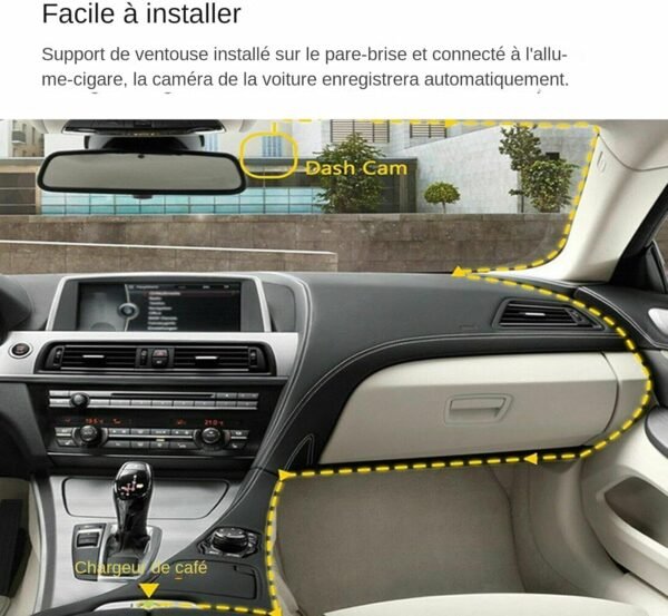 Caméra de Tableau de Bord | Caméra Embarquée Double Vue Pour Véhicule | Système Vidéo Intelligent 1080P 3 Canaux avec Objectif et Accessoires pour Moniteur Auto Camion et Voiture, Utilisation en Condu – Image 2