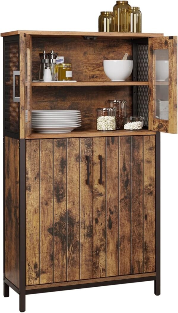 VASAGLE Meuble de Rangement, Buffet, Placard, Armoire, Étagères Réglable, Meuble de Salle de Bain, Cadre en Acier, pour Salon, Cuisine, Style Industriel, Marron Rustique et Noir d'encre LSC260B01