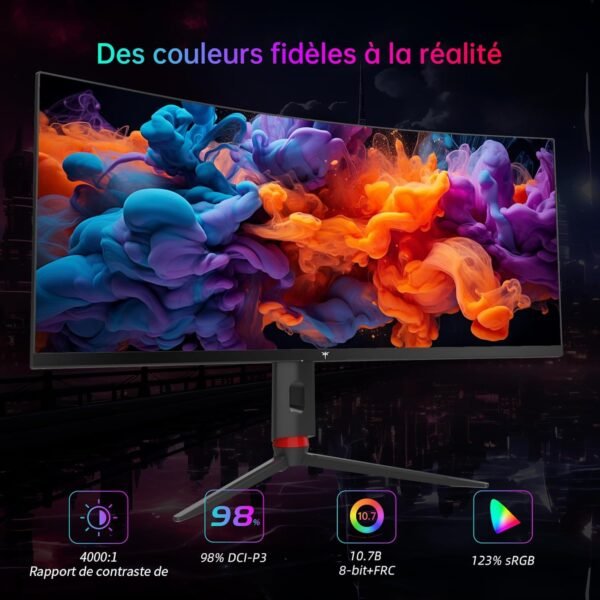 KTC Ecran 34 Pouces Incurvé, UWQHD (3440 x 1440) 180Hz Ecran PC Gamer, Adaptive Sync, 21:9 VA Panel 1500R, 1ms, HDR10, Rapport de Contraste 4000:1, 2 x DP 1.4 (180Hz), 2X HDMI 2.0 (100Hz), H34S18S – Image 3