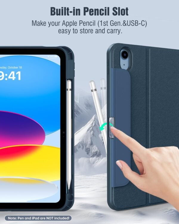 TiMOVO Étui pour iPad (A16) 11e Génération 11 Pouces 2025 / iPad 10e Génération 10.9 Pouces 2022 avec Porte-Crayon, Housse de Protection avec Support Intégré, Visionnage Multi-Angles, Bleu Marine – Image 5