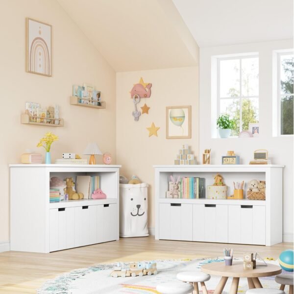 FOREHILL Meuble Rangement Jouet Bibliothèque pour Enfants Étagère Armoire de Rangement avec 3 Tiroirs Roulants Blanc 102x33x61.5cm – Image 8
