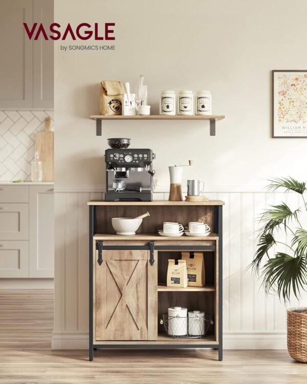 VASAGLE Meuble de Rangement, Buffet Cuisine, Commode, avec Porte Coulissante, 30 x 70 x 80 cm, Étagères Réglables, pour Salon, Marron Camel et Noir d'encre LSC089B50V1 – Image 2