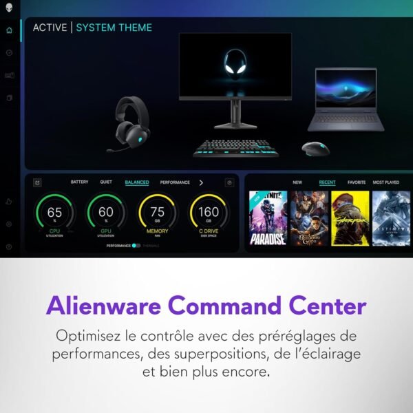 Alienware 16 Aurora PC Portable Gaming AC16250 16" WQXGA écran 120Hz 100% sRGB, Intel Core 7 240H Series 2, NVIDIA GeForce RTX 5060, 16GB RAM, 1TB SSD, Windows 11 Home, Clavier RGB AlienFX Azerty – Image 10