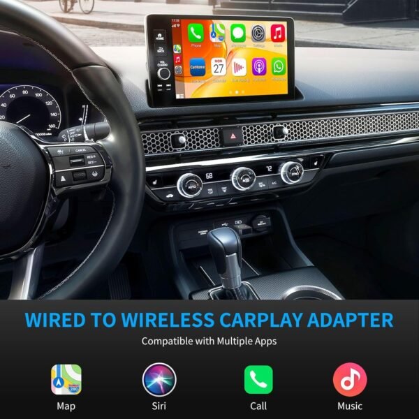 Adaptateur Sans Fil CarPlay & Android Auto, Mini Stick pour Convertir CarPlay/Android Auto Filaire en Sans Fil, Compatible avec Voitures Équipées de CarPlay & AA, USB C/A, Plug and Play, Stable – Image 3