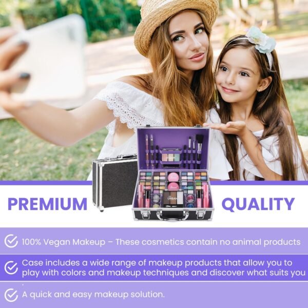 Bliss Trousse de produits de Maquillage Végan - Valise de Maquillage Complète avec Fard à Paupières et à Joues, Rouge à Lèvres, Cire et Poudre à Sourcils, pinceau – Organiseur avec Cadre en Aluminium – Image 5