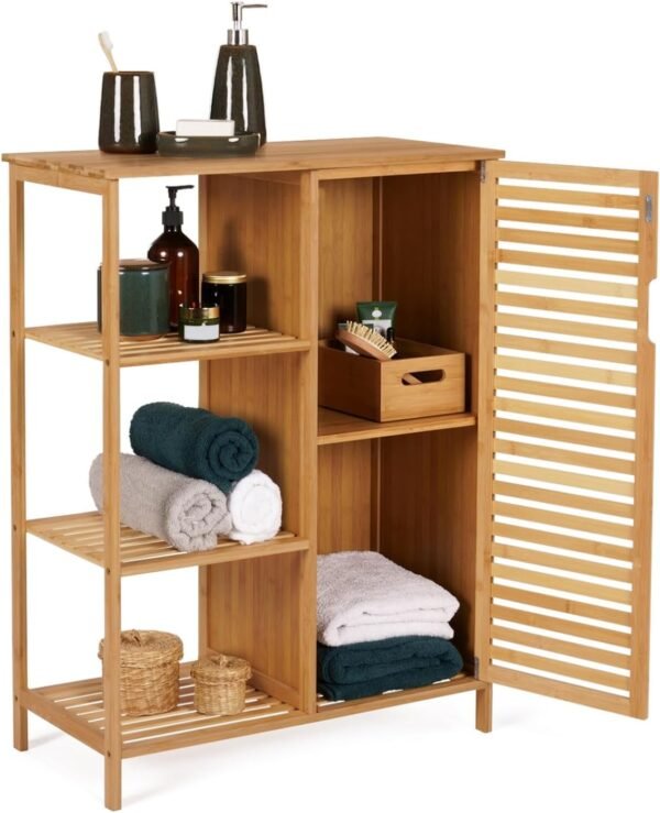 IDMarket - Meuble de rangement bambou BEA salle de bain 3 étagères avec placard – Image 5
