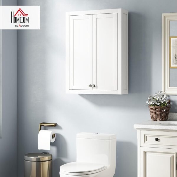 HOMCOM Meuble de Salle de Bain, Meuble de Salle de Bain Moderne à Fixer au Dessus des Toilettes avec 2 Portes et 2 étagères réglables, 61 x 20 x 84 cm, Blanc – Image 2