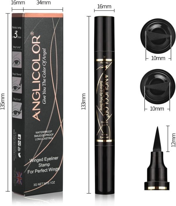 Anglicolor Eye liner Tampon 2en1 Imperméable, Eye liner Noir Waterproof Liquide Stamp, Eyeliner Tampon Longue Durée, de maquillage double tête pour maquillage 2 comptes (A) – Image 7