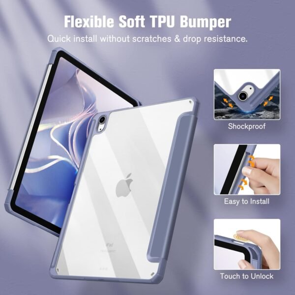 FINTIE Coque pour iPad Air 11 Pouces M3/M2 (2025/2024), iPad Air 5/4 10.9 Pouces (2022/2020) - [Rangement de Stylet] Housse Transparente Claire Etui Antichoc Veille/Réveil Auto, Gris Lavande – Image 5