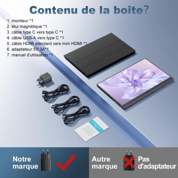 CUIUIC Ecran Portable de 15,6 Pouces avec USB-C et HDMI | 1080P | Connectez aux téléphones, Ordinateurs Portables, PC, Xbox, PS4/5, GS156B2 – Image 6