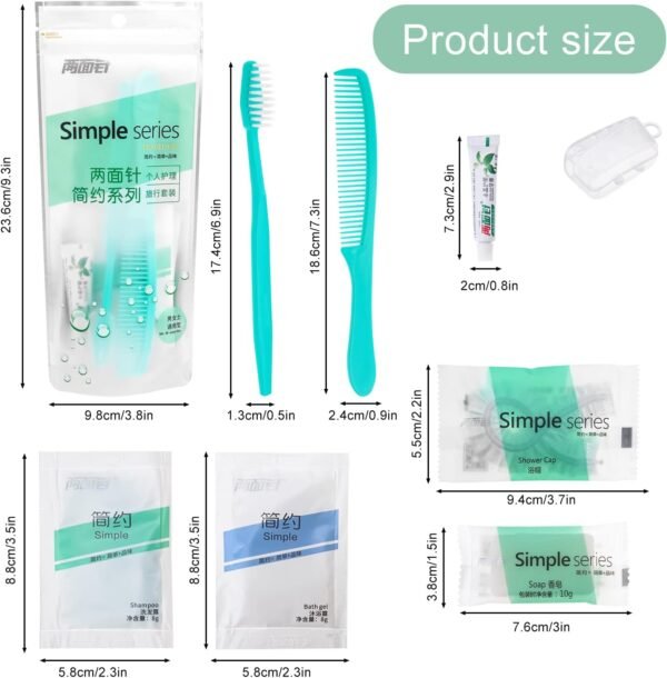 Kit d'hygiène en vrac, emballé individuellement, kit d'hygiène de voyage avec brosse à dents, dentifrice, peigne, shampooing, gel douche, bonnet de douche et savon, convient pour hôtel, maison – Image 7