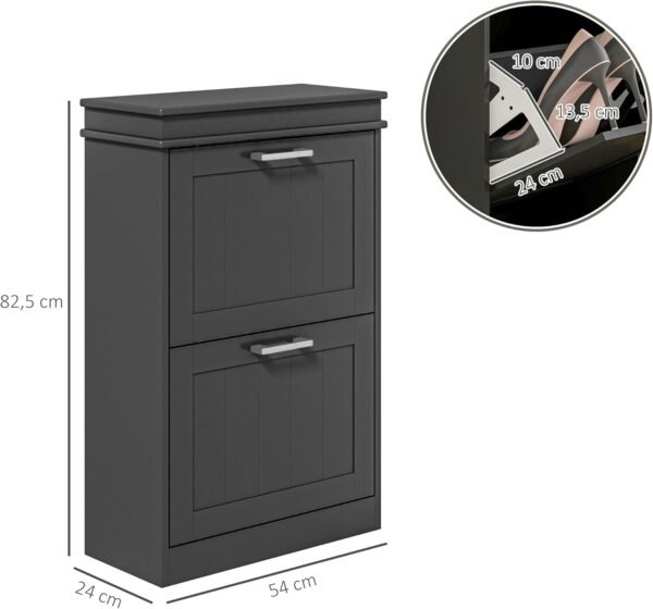 HOMCOM Meuble à Chaussures, Armoire à Chaussures, 2 Portes abattants, étagères réglables, pour entrée, Couloir, 54 x 24 x 82,5 cm, Noir – Image 3