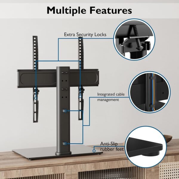 BONTEC Support TV sur Pied TV Universel Pivotant pour Télévisions de 26 à 55 Pouces LCD/LED/Plasma Hauteur Réglable avec Base en Verre Trempé de 8 mm - Charge Maximal 45kg Max VESA 400x400 mm – Image 5