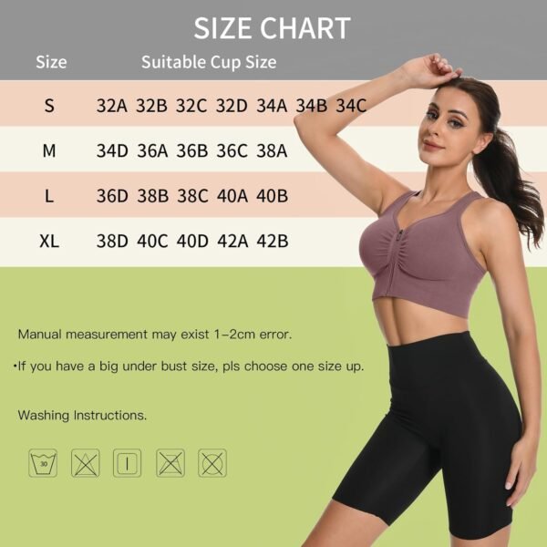2 Pièces Brassière Sport Femme Zippée Devant, Soutien Gorge de Sport Femme sans Armature sans Couture Push Up Sport Bra avec Coussinets Amovibles – Image 3