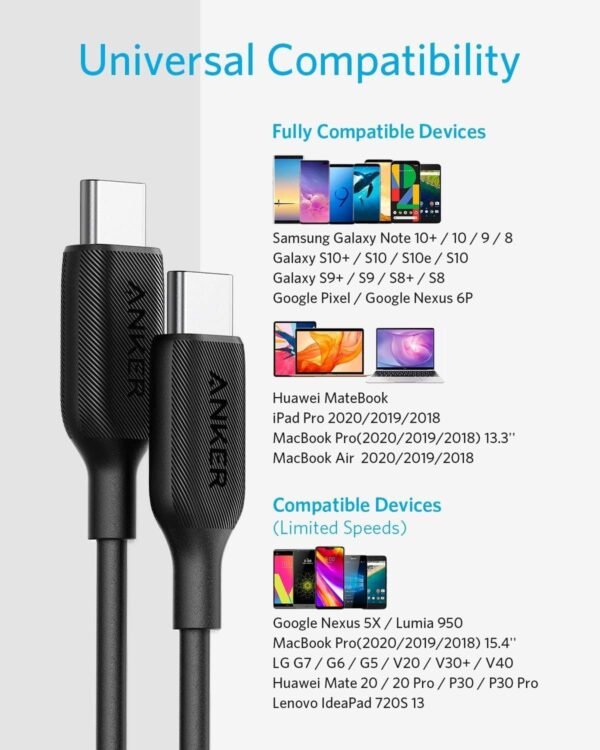 Anker Câble USB C vers USB C, Câble de charge rapide PowerLine III USB-C vers USB-C (3m), Charge 60 W Power Delivery PD pour Apple MacBook, iPad Pro, Samsung Galaxy S10 Plus S9 S8 Plus, Pixel et plus – Image 5