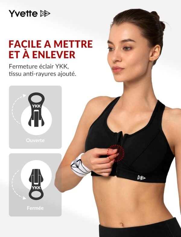 Yvette Soutien-Gorge de Sport Zippée Devant Dos Nageur avec Coussinets Soutien Élevé sous-vêtements de Sport Femme – Image 3
