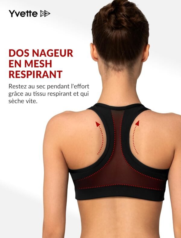 Yvette Soutien-Gorge de Sport Zippée Devant Dos Nageur avec Coussinets Soutien Élevé sous-vêtements de Sport Femme – Image 2