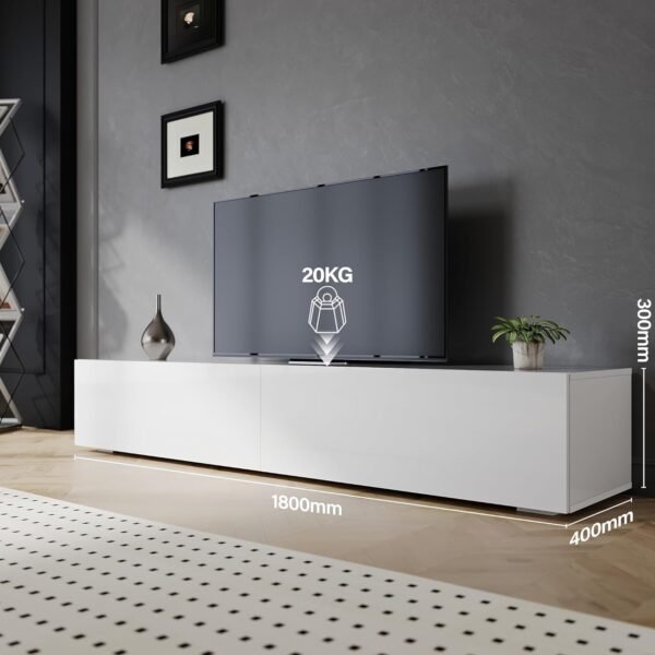 SIRHONA Meuble TV Blanc, Meuble Tele Peut être Suspendu ou Posé au Sol, 2 Placards avec Portes, Super Espace de Rangement, 180x40x30cm, Convient pour Salon ou Chambre – Image 7