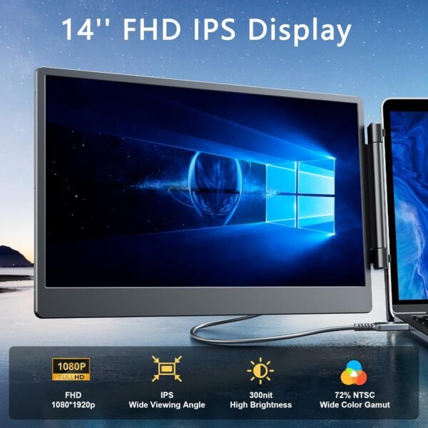 Laptomo Extension d'écran pour Ordinateur Portable,14" 1080P,Triple Moniteur,Moniteur Portable, Plug & Play Extension de Moniteur, pour Win/Dex/Android/Mac – Image 2