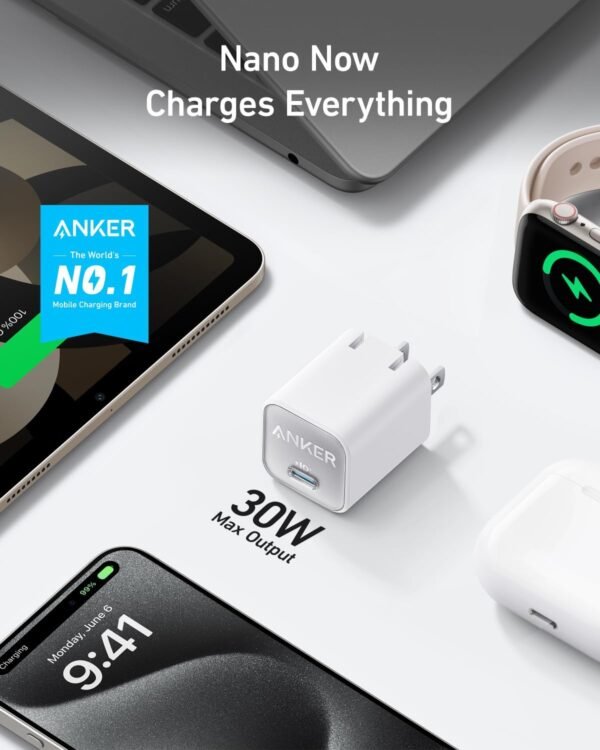 Chargeur USB C GaN 30 W, Chargeur 511 (Nano 3), Chargeur Rapide Pliable PIQ 3.0, Nano 3 pour Galaxy, iPad (câble Non Inclus) – Blanc Aurore – Image 2