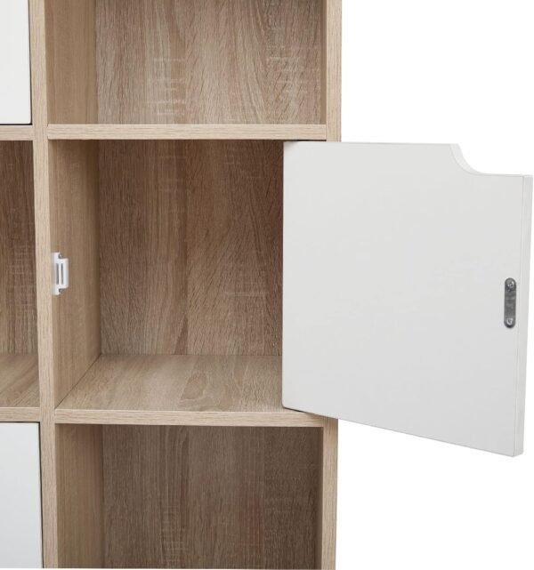 Mondeer Étagère de Rangement, Bibliothèque avec 6 Cubes Moderne en Bois Inclus 3 Portes et 3 Ouvertes, pour Salon ou Bureau, 60 D x 30 W x 90 H cm, Blanc et Chêne – Image 8