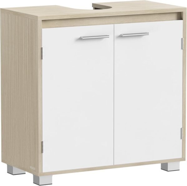 VASAGLE Meuble sous Lavabo, Meuble de Salle de Bain, 2 Compartiments derrière Les Portes, pour Divers Types de Lavabos, avec Pieds, 30 x 60 x 60 cm, Beige Naturel et Blanc Nuage BBK506L01