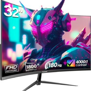 Gawfolk 32 Pouces Gaming Monitor Curved 180Hz, 144Hz PC écran Full HD 1080P, sans Cadre 1800R écran d'ordinateur incurvé avec FreeSync et la Technologie Eye Care, supporte VESA