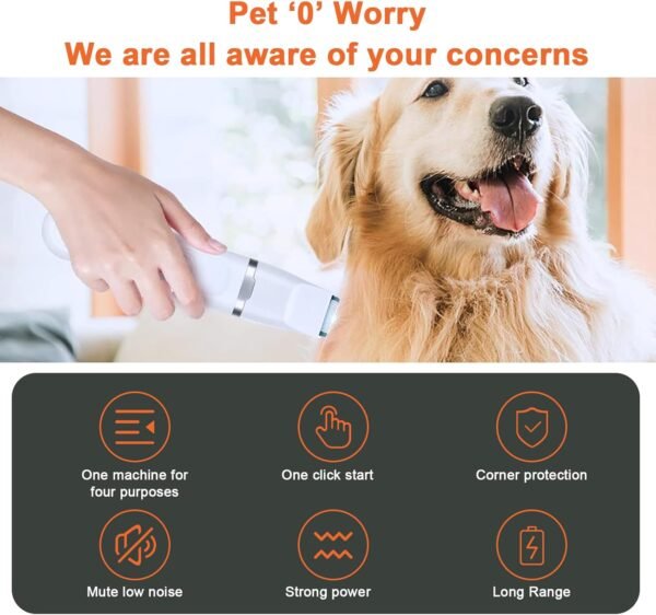 Tondeuse 4 en 1 pour pattes de chien avec coupe-pattes et meuleuse à ongles pour chiens, chats et petits animaux de compagnie pour couper les poils autour des pattes, des yeux, des oreilles, du – Image 7