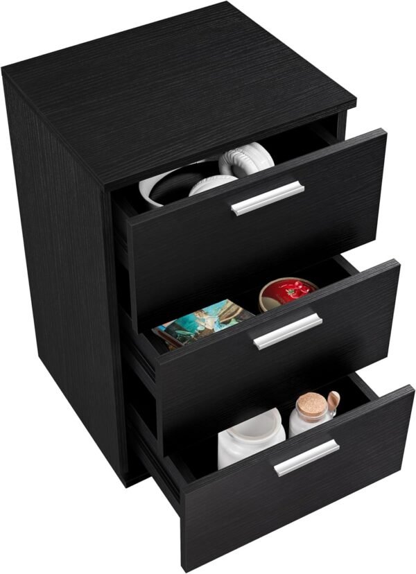 Yaheetech Table de Chevet Noir, Table de Nuit en Bois, Chevet de Lit avec 3 Tiroirs 40 x 35 x 60 cm Meuble de Rangement pour ChambreSalon Bureau – Image 5