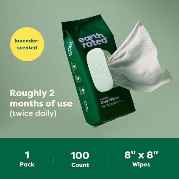 Earth Rated Lingettes hypoallergéniques pour Chiens, nettoyantes et Anti-odeurs, pour Pattes, Corps et arrière-Train, parfaites pour Chiots et Chiens Adultes, Parfum Lavande, 100 lingettes – Image 8