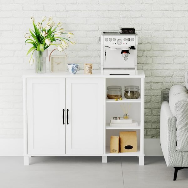 Hzuaneri Meuble de Salle de Bain, Meuble de Rangement avec 2 Portes, Meubles de Cuisine avec Compartiment Ouvert, Étagère Réglable, pour la Salle de Bains, Le Salon,Cuisine, Blanc SC12213X – Image 2