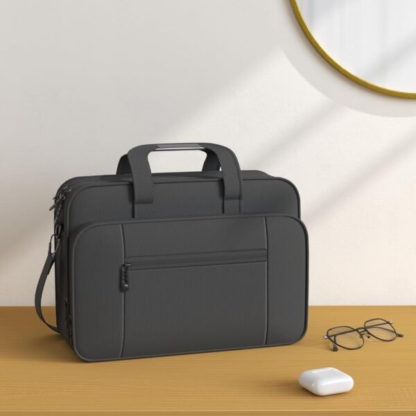 Mancro Sacoche Ordinateur Portable 17 Pouces, Grande Mallette d'Affaires pour Hommes et Femmes, Sac à Bandoulière Extensible étanche Multifonctionnelle pour Ordinateur Portable, Tablette, Noir – Image 2