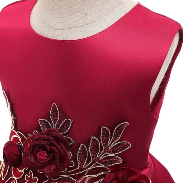 Cichic Robe de fête pour fille - Robe plissée élégante en satin - Pour concours de beauté, anniversaire, mariage, demoiselle d'honneur, bal de fin d'année, 2 à 10 ans – Image 4