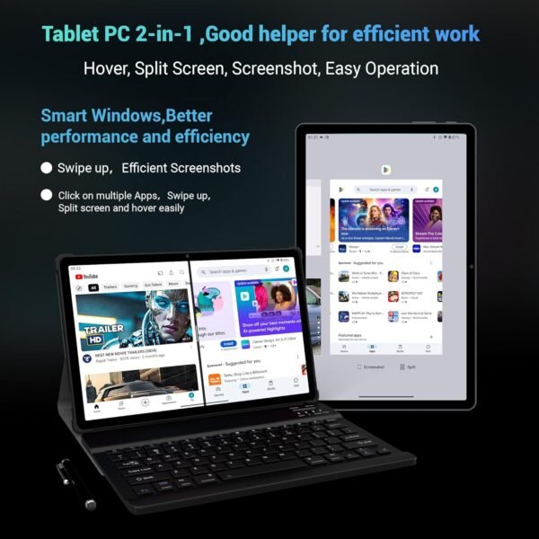 FASTWD Tablette 11 Pouces Android 14 Tablet,2025 Newest Tablette Con 4G LTE /5G WiFi,36GB RAM+256GB ROM,9580mAh,2000 * 1200 incell FHD,Widevine L3,GPS/BT5/Tablette avec étui,Gris – Image 6