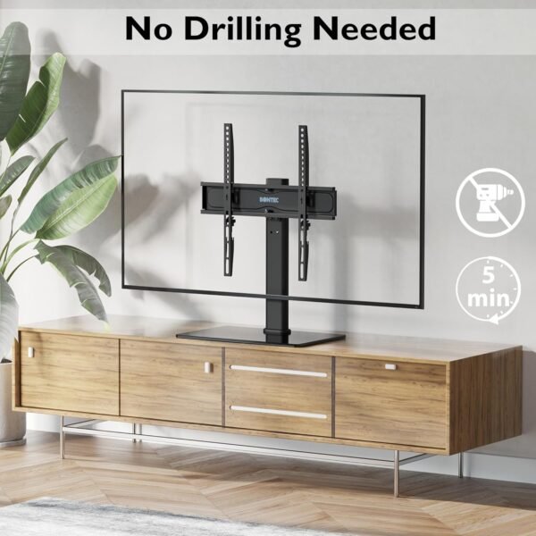 BONTEC Support TV sur Pied TV Universel Pivotant pour Télévisions de 26 à 55 Pouces LCD/LED/Plasma Hauteur Réglable avec Base en Verre Trempé de 8 mm - Charge Maximal 45kg Max VESA 400x400 mm – Image 7