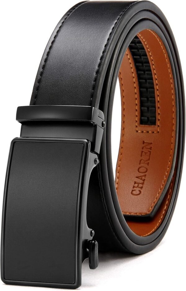 CHAOREN Ceinture Hommes Sans Boucle - Ceinture Automatique en Cuir pour Homme -Taille Ajustable (Largeur de 35 mm)