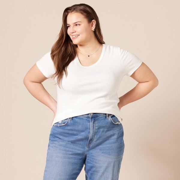 Amazon Essentials T-Shirt Col en v à Manches Courtes Coupe Ajustée Femme, Lot de 2 – Image 6