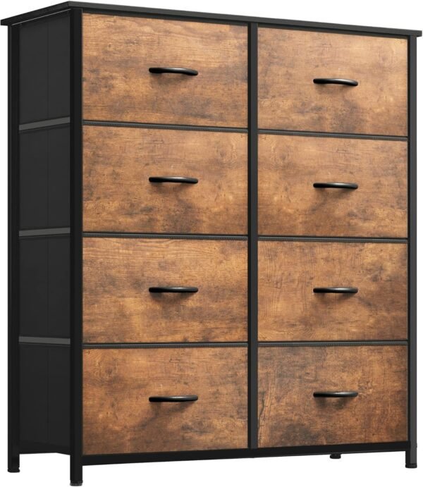 YITAHOME Commode pour Chambre à Coucher, Commode à 8 Tiroirs en Tissu Meuble de Rangement avec Dessus en Bois et Grand Espace de Rangement Chambre à Coucher, Salon, Chambre d'enfant, Rouille Brun