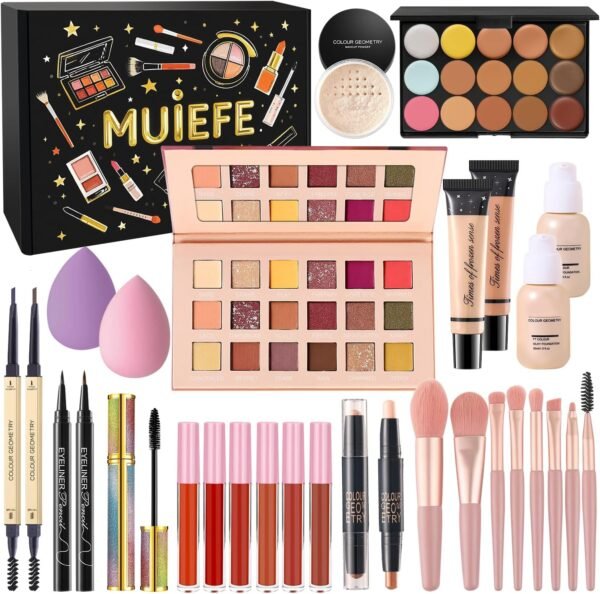 Muiefe Coffret Maquillage Femme, Kit Maquillage Professionnel Complet, Coffret Cadeau Maquillage Ado Fille avec Palette de fards à paupières Fond de teint Gloss à lèvres Anti-cernes Eyeliner Mascara