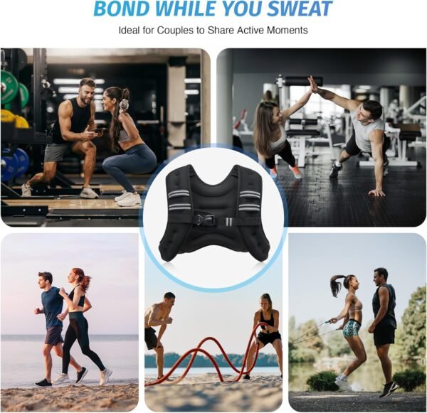 ZELUS Gilet lesté, 2,7 kg/3,6 kg/5,4 kg/7,3 kg/9,1 kg/11,3 kg/13,6 kg avec bande réfléchissante pour l'entraînement, la musculation, la course, le fitness, le renforcement musculaire, la perte de – Image 4