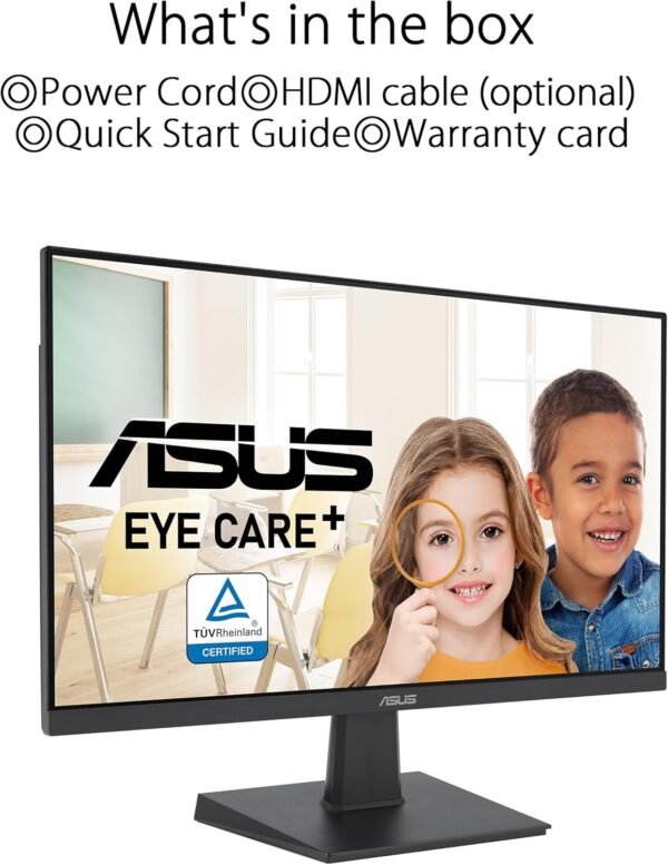 ASUS VA24EHF – Moniteur gaming Eye Care 24' (23,8' visibles) Full HD (1920 x 1080), IPS, sans, 100 Hz, Adaptive-Sync, 1ms MPRT, HDMI, faible lumière bleue, anti-scintillement,murale – Image 7